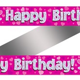 Pink Holographic Happy Birthday Banner