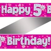 5th Birthday Pink Holographic Banner