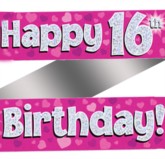 16th Birthday Pink Holographic Banner
