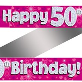 50th Birthday Pink Holographic Banner
