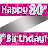 80th Birthday Pink Holographic Banner
