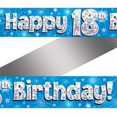 18th Birthday Blue Holographic Banner