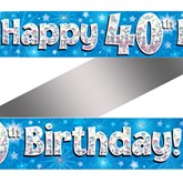 40th Birthday Blue Holographic Banner