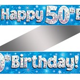 50th Birthday Blue Holographic Banner