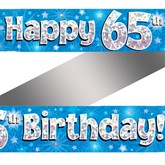 65th Birthday Blue Holographic Banner
