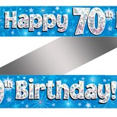 70th Birthday Blue Holographic Banner