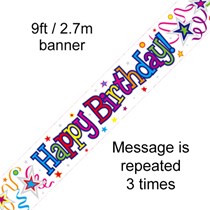 Happy Birthday Ribbons & Stars 9ft Foil Banner