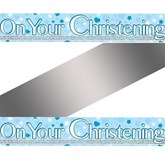 Blue On Your Christening Holographic Foil Banner