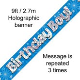 Birthday Boy Blue Holographic Banner 9ft