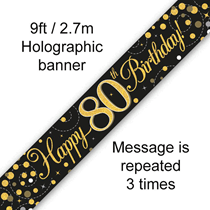 Sparkling Fizz Black & Gold 80th Birthday Banner