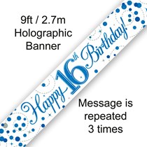 Blue Sparkling Fizz 16th Birthday Banner