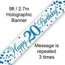 9ft Banner Sparkling Fizz 20th Birthday Black & Gold Holographic 