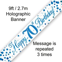 Blue Sparkling Fizz 70th Birthday Banner