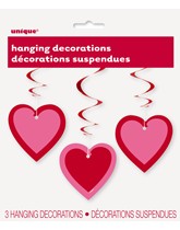 Valentine's Pink Heart Hanging Swirl Decorations 3pk