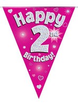 Pink Happy 2nd Birthday Holographic Flag Banner