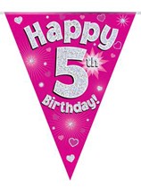 Pink Happy 5th Birthday Holographic Flag Banner