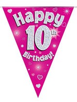 Pink Happy 10th Birthday Holographic Flag Banner