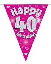 Pink Happy 40th Birthday Holographic Flag Banner