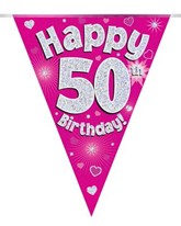 Pink Happy 50th Birthday Holographic Flag Banner