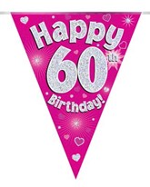 Pink Happy 60th Birthday Holographic Flag Banner