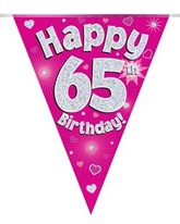 Pink Happy 65th Birthday Holographic Flag Banner