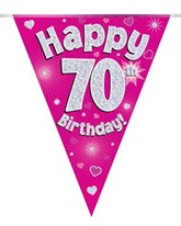 Pink Happy 70th Birthday Holographic Flag Banner