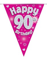 Pink Happy 90th Birthday Holographic Flag Banner