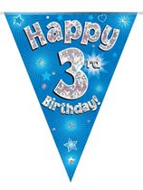 Blue Happy 3rd Birthday Holographic Flag Banner