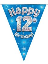Blue Happy 12th Birthday Holographic Flag Banner