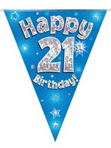 Blue Happy 21st Birthday Holographic Flag Banner
