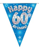Blue Happy 60th Birthday Holographic Flag Banner