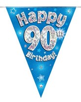 Blue Happy 90th Birthday Holographic Flag Banner