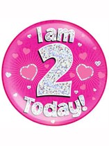 Pink 2nd Birthday Holographic Jumbo Badge