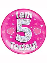 Pink 5th Birthday Holographic Jumbo Badge