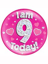 Pink 9th Birthday Holographic Jumbo Badge