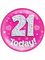 Pink 21st Birthday Holographic Jumbo Badge