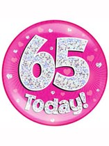 Pink 65th Birthday Holographic Jumbo Badge