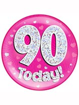 Pink 90th Birthday Holographic Jumbo Badge
