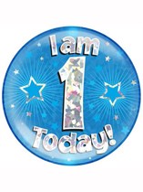 Blue 1st Birthday Holographic Jumbo Badge