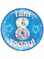 Blue 8th Birthday Holographic Jumbo Badge