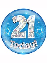 Blue 21st Birthday Holographic Jumbo Badge