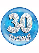 Blue 30th Birthday Holographic Jumbo Badge