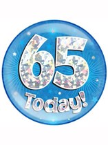 Blue 65th Birthday Holographic Jumbo Badge