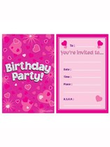 Happy Birthday Pink Hearts Invitations & Envelopes 8pk