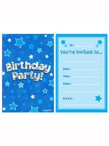 Happy Birthday Blue Stars Invitations & Envelopes 8pk