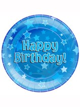 Happy Birthday Blue Stars Paper Plates 8pk