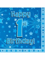Happy 1st Birthday Blue Stars Luncheon Napkins 16pk