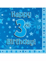 Happy 3rd Birthday Blue Stars Luncheon Napkins 16pk