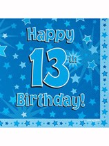 Happy 13th Birthday Blue Stars Luncheon Napkins 16pk