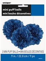 Royal Blue Mini Puffball Hanging Decorations 3pk